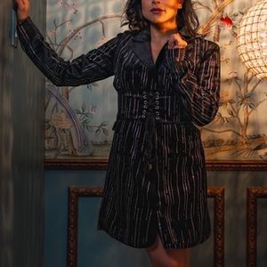 Black Velvet Dress w/ Corset Belt